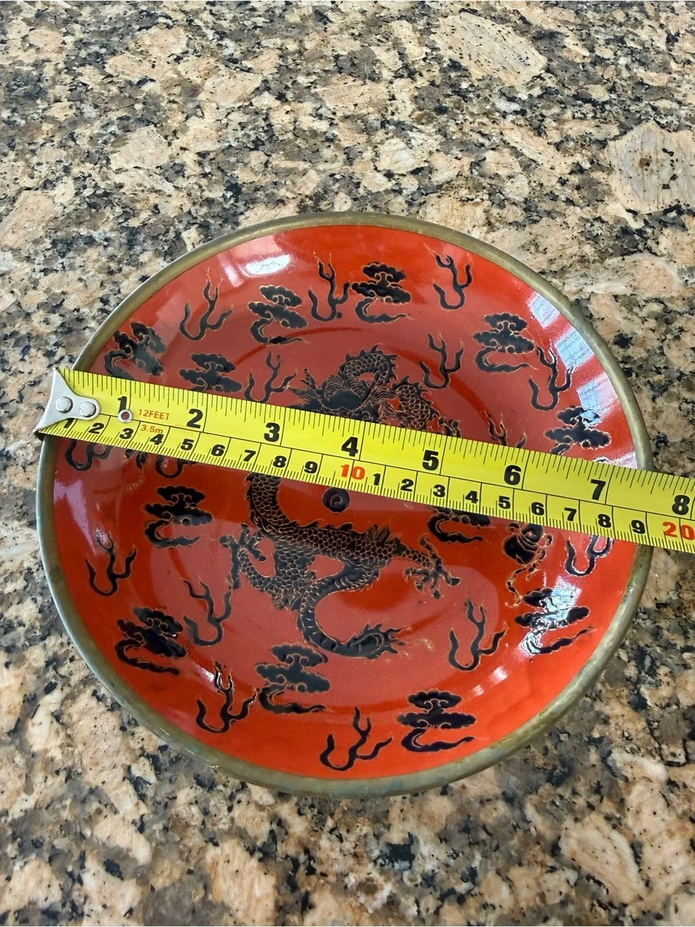 ACF Japanese Porcelain Ware & Brass Vintage Dragon Bowl Plate 1960-1980